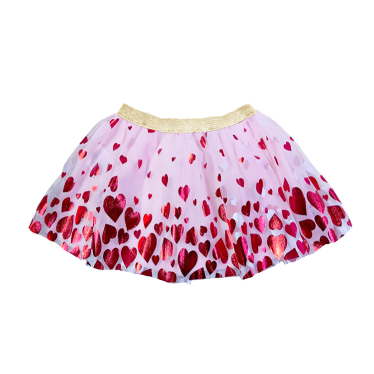 11016-Pink & Red Heart Sparkle Tulle Skirt