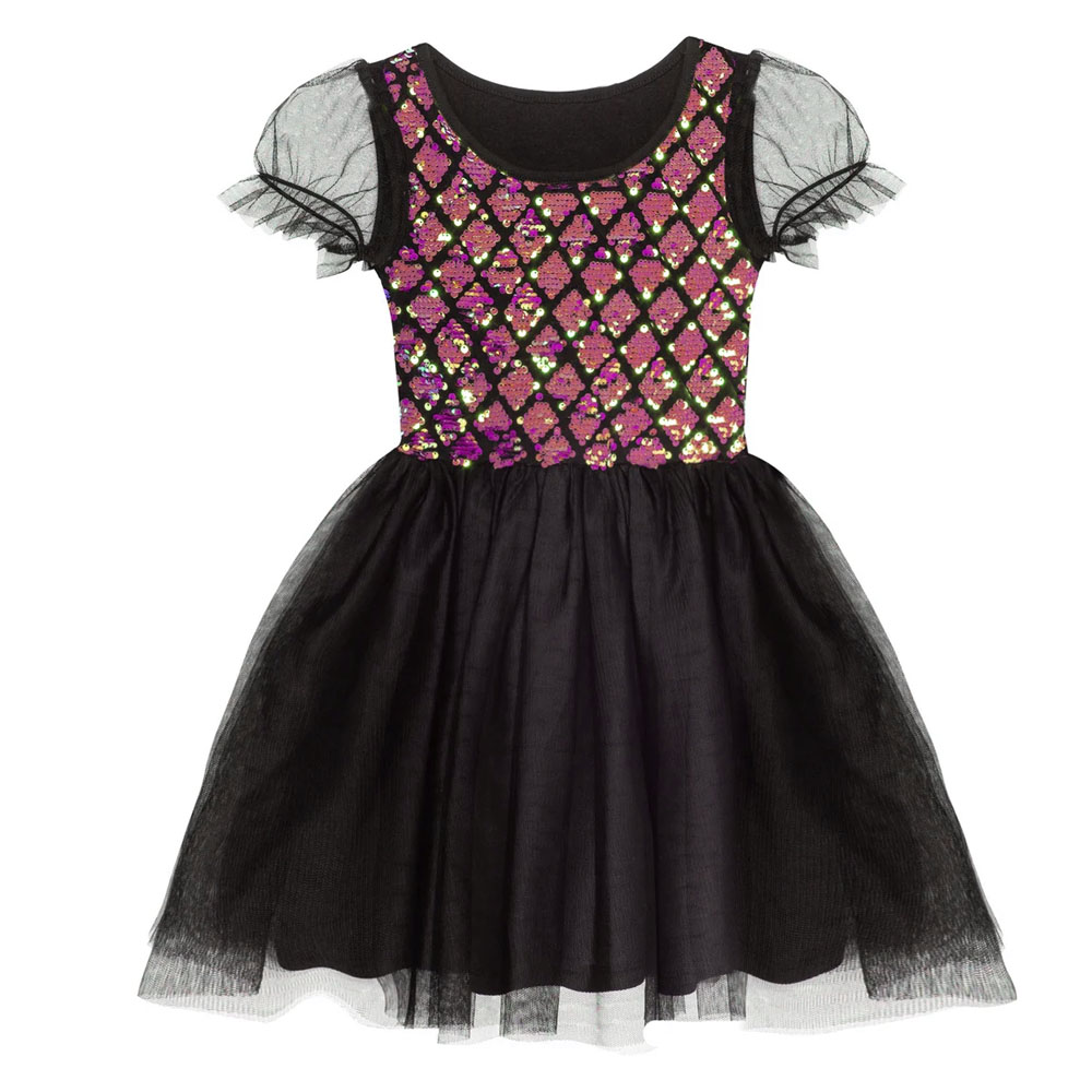 12010-Black Sequin Diamond Mesh Dress