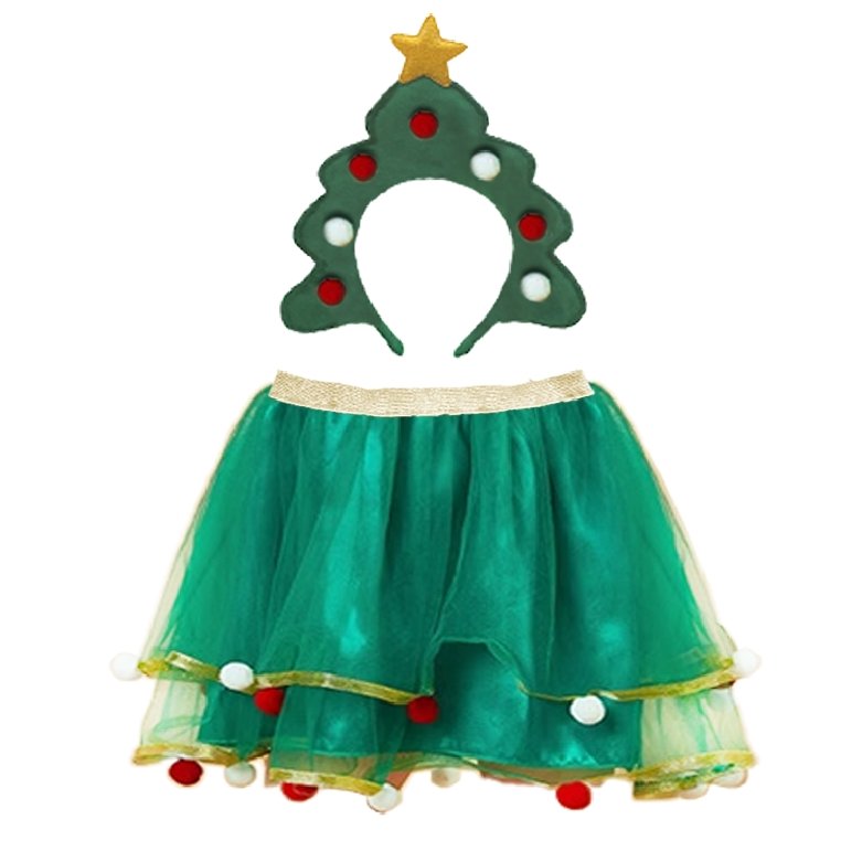 13006-Christmas Tree Tutu Skirt & Headband Set – Green