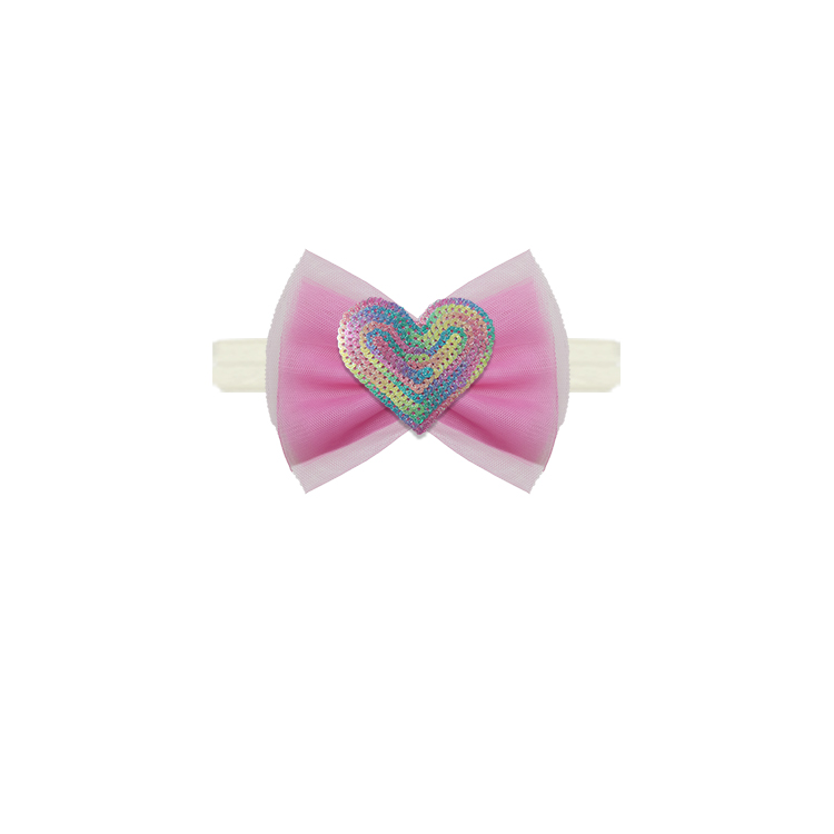 21019-Rainbow Sequin Heart Bow Headband