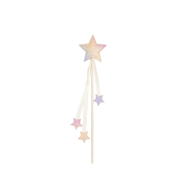 61008-Pastel Sparkle Star Wand with Ribbon Trails