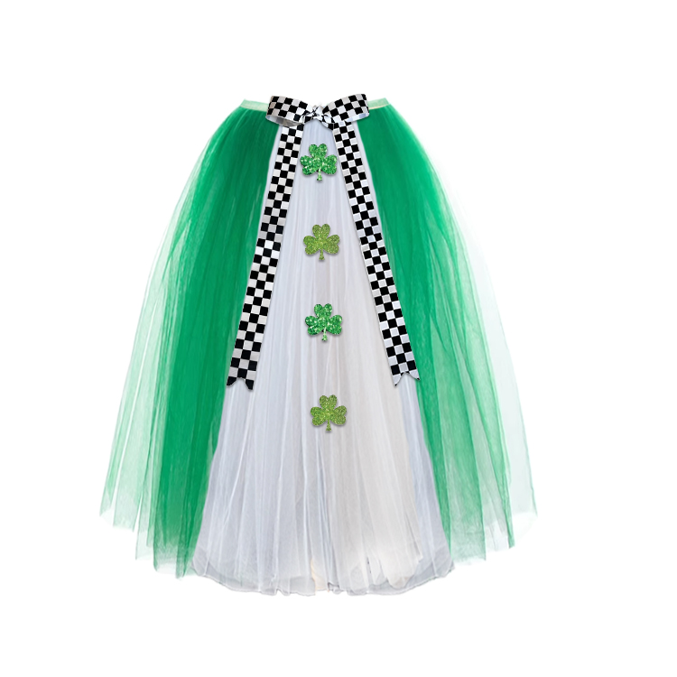 410004-Green & White Tulle Skirt with Shamrock Decorations