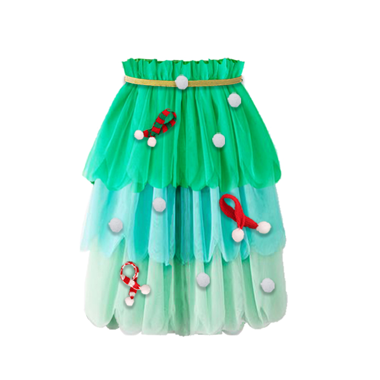 41009-Green Ombre Tulle Skirt with Christmas Decorations