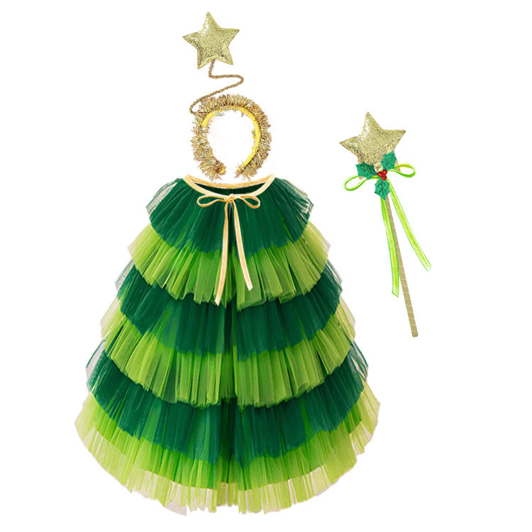 52014-Christmas Tree Layered Tulle Dress - Up Set for Girls