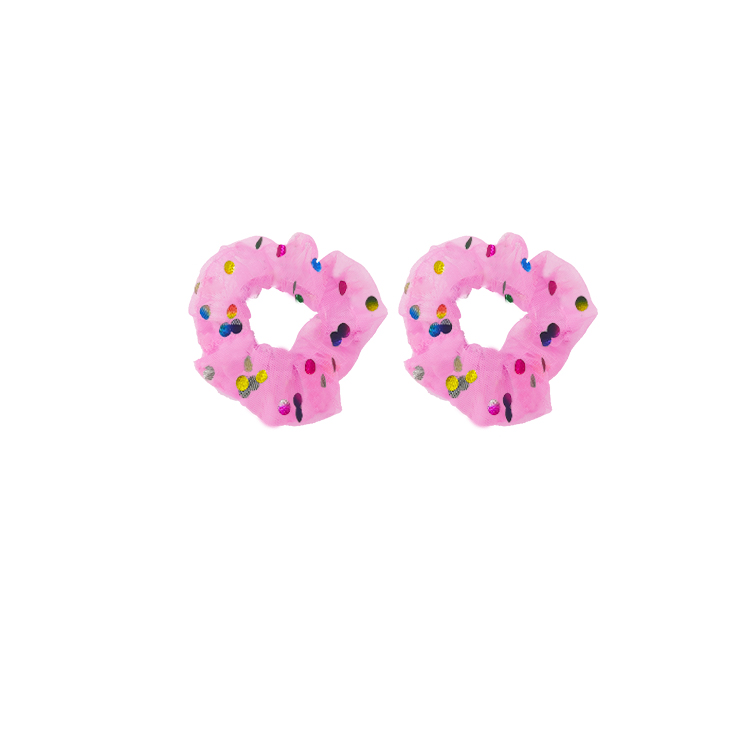73003-Sparkly Polka - Dot Pink Hair Scrunchies (Pair)