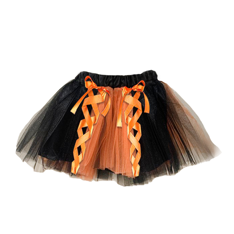 11052-Halloween - Inspired Black and Orange Tulle Skirt with Ribbon Accents