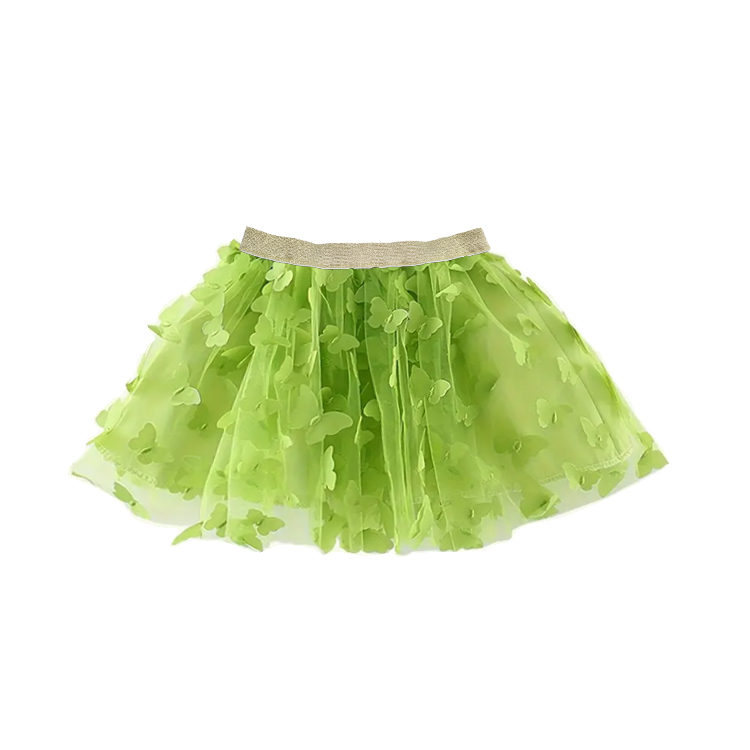 11059-Vibrant Green Butterfly - Appliqué Tulle Skirt