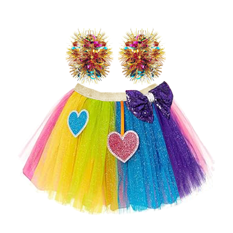 13014-Rainbow Tulle Skirt with Sparkly Accessories Set