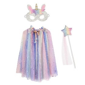 Rainbow glitter tulle cape with mask