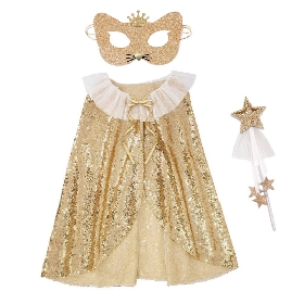 Gold glitter cape set with mask