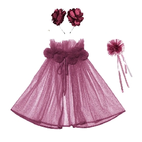 Burgundy glitter tulle cape set option2