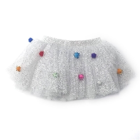 Rainbow pompom trim white tutu skirt