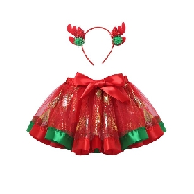 2PCS deer trim tutu skirt set for Christmas