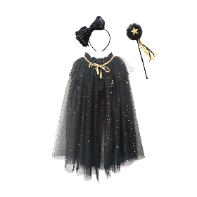 Black sequin tulle cape set