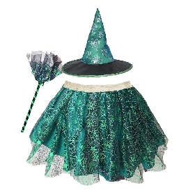 Girls 3 Piece Witch Costume Set – Hat, Skirt and Broom